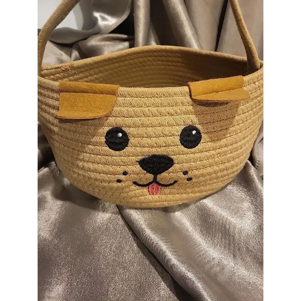 Puppy Braided Cotton Basket With Handle